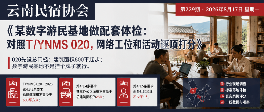 某数字游民基地做配套体检：对照T/YNMS 020，网络工位和活动逐项打分｜YNMS、网络工位和活动逐项打分