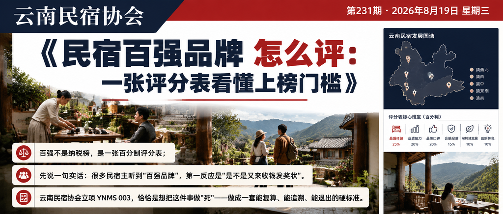 民宿百强品牌怎么评：一张评分表看懂上榜门槛｜云南民宿协会、贺双全会长