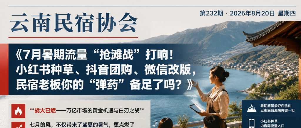 7月暑期流量“抢滩战”打响！小红书种草、抖音团购、微信改版，民宿老板你的“弹药”备足了吗？｜微信改版、抖音团购