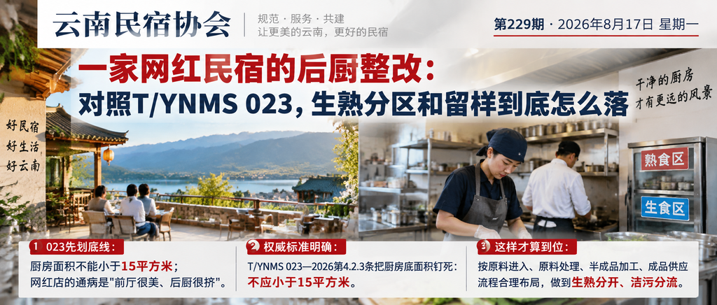 一家网红民宿的后厨整改：对照T/YNMS 023，生熟分区和留样到底怎么落｜YNMS、一家网红民宿的后厨整改